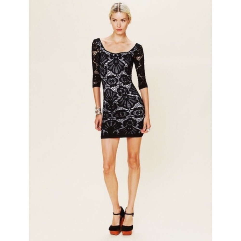 Free People Black/White Mini Bodycon